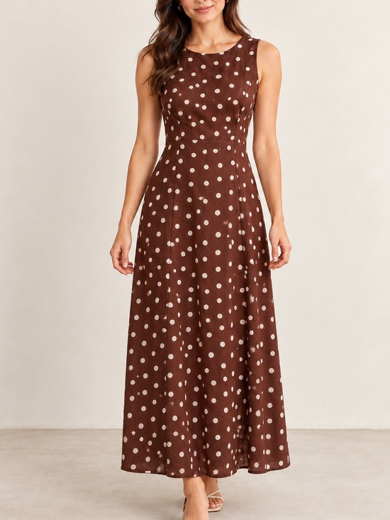 MINKPINK Dresses & Skirts - MINKPINK Brown Polka Dot Sleeveless Midi Dress Tie Back